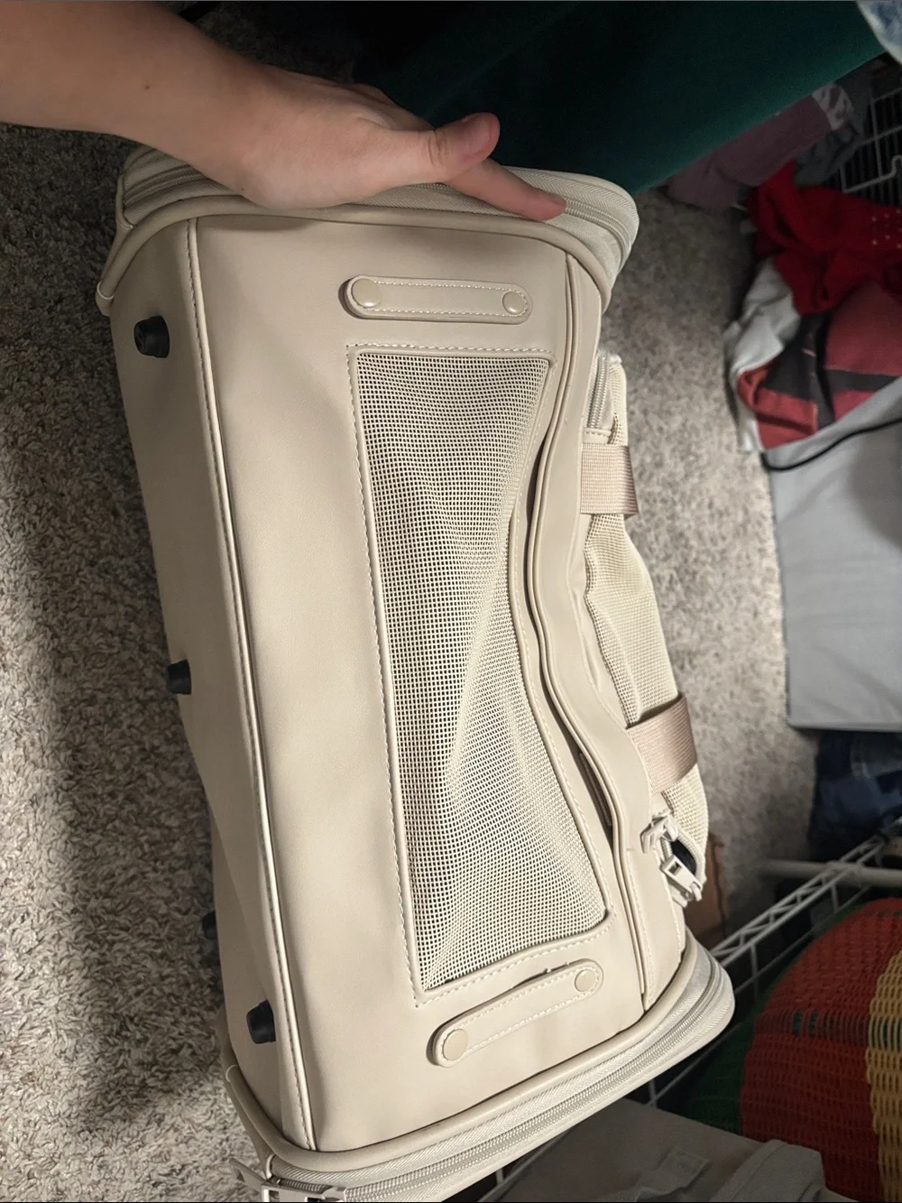 Cream Travel Pet Carrier Tote with Mesh Vent